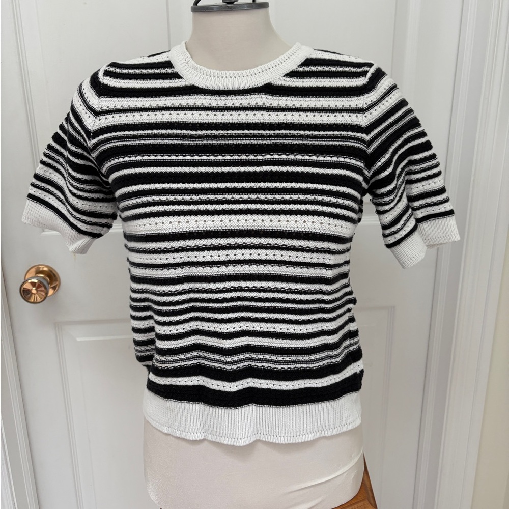 Northern Reflections Black and White Striped Cotton Sweater ladies medium